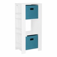 RiverRidge Book Nook Wood Kids Cubby Tower w/ Bookshelves & 2-Bin in White/Blue