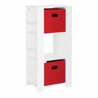 RiverRidge Book Nook Wood Kids Cubby Tower w/ Bookshelves & 2-Bin in White/Red