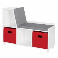 RiverRidge Book Nook 26.5  Kids Storage Bench with Cubbies & 2 Bins in White/Red