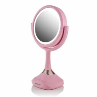 Ovente Portable Standing Makeup Mirror with Bluetooth Speaker Compatibility - Pink