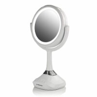 Ovente Portable Standing Makeup Mirror with Bluetooth Speaker Compatibility - White