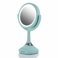 Ovente Portable Standing Makeup Mirror with Bluetooth Speaker Compatibility - Blue