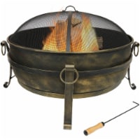 Sunnydaze 34 in Cauldron Steel Fire Pit with Spark Screen, Poker, and Grate