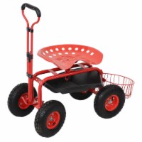 Sunnydaze Steel Rolling Garden Cart with Swivel Steering/Planter - Red