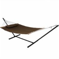 Sunnydaze 2-Person Quilted Designs Spreader Bar Hammock with 12' Stand - Brown