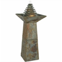 Outdoor Water Fountain 40  with LED Light Garden Yard Patio Slate Layer Pyramid