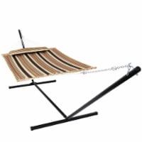 Sunnydaze 2-Person Quilted Fabric Hammock with 15' Stand - Sandy Beach