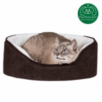 FurHaven Faux Sherpa & Suede Oval Dog Bed | Espresso, Small