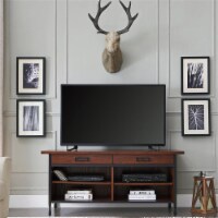 Leick Home Ironcraft Metal and Wood TV Stand for 55  TV's in Oak