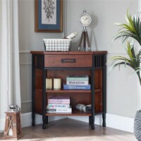11264 Ironcraft Foyer Wood Corner Bookcase with Drawer Storage in Mission Oak