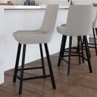 Leick Home 10144-BLGL Barrelback Linen Counter Wood Stool Set of 2 in Gray/Black