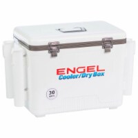 ENGEL 30 Quart 48 Can Lightweight Insulated Mobile Cooler Drybox Chest, White