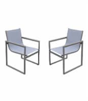 Bistro Grey Patio Dining Chair with Sling Textilene and Wood Accent Arms - Set of 2