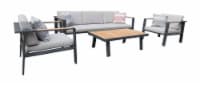Nofi 4 piece Outdoor Patio Set in Charcoal Finish with Taupe Cushions and Teak Wood