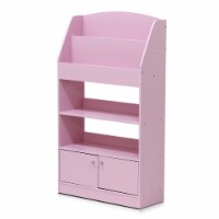 Furinno KidKanac Bookshelf Bookcase with 4 Shelves and Toy Storage Cabinet, Pink