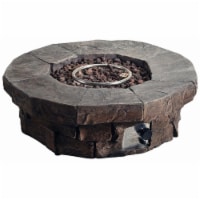 Teamson Home Outdoor Round Stone-Look Propane Gas Fire Pit for Garden Patio Deck Decor, Gray