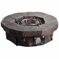 Teamson Home Outdoor Round Stone-Look Propane Gas Fire Pit for Garden Patio Deck Decor, Gray