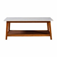 Teamson Home Wooden Coffee Side Table with Storage Space and Marble-Look Top