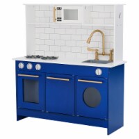 Teamson Kids Little Chef Berlin Modern Kids Kitchen Playset with 6 Accessories, White/Blue