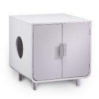 Teamson Pets Decorative Dyad Wooden Cat Litter Box Cabinet & Side Table, Pet Furniture, White