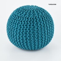Turquoise 15 x17  Gum Drop Cotton Knitted Round Pouf Foot Stool Ottoman