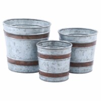 Benzara Vintage Galvanized Metal Bucket Pots - Gray/Brown