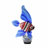 Zees Creations 14121 Glass Wine Bottle Fish Stripes, White Red Blue