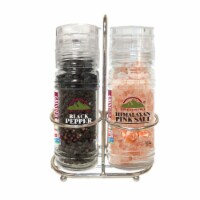 Himalayan Chef Salt & Pepper Grinders, Small Refillable Glass Jar With Metal Stand | Set of 2