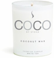 COCO by Stone White Tea Scented Coconut Wax Jar Candle - White Perspective: front
