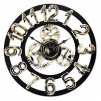Top Race 16  Round Wall Clock, Antique 3D Gear Design, Gold w/ Numbers