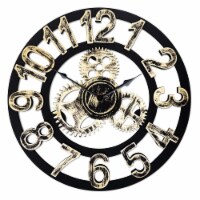 Top Race 16  Round Wall Clock, Antique 3D Gear Design, Gold w/ Numbers