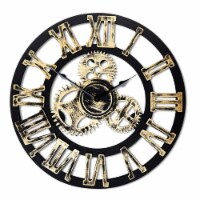 Top Race Gold 16 Inch Round Wall Clock, 3D Gear Design with Roman Numerals