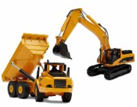 Top Race Excavator & Dump Truck Diecast Metal Construction Trucks, Free Wheeler Set of 2