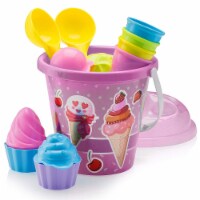 Top Race 16pcs Pink Ice Cream Sand Toys for Kids - Bucket Pail & Spade Scoop Shovels