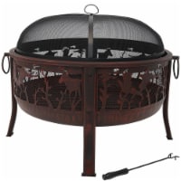 Sunnydaze 30" Fire Pit Steel with Pheasant Hunting Design and Spark Screen