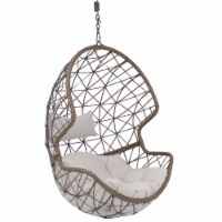 Hanging Egg Swing Chair Resin Patio Basket Wicker Frame Gray Cushion Pillow