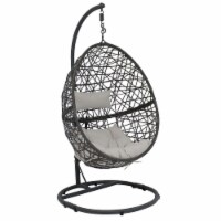 Hanging Egg Swing Chair and Stand Resin Patio Basket Wicker Gray Cushion Pillow