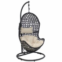 Hanging Egg Swing Chair and Stand Resin Patio Basket Wicker Beige Cushion Pillow