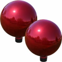 Sunnydaze Mirrored Glass Gazing Globe - 10 in - Red - Set of 2