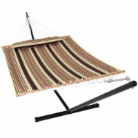 Sunnydaze 2-Person Quilted Fabric Hammock with Steel Stand - Sandy Beach