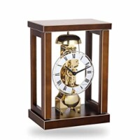 Modern table clock in a walnut finish with a 14 day mechanical movement