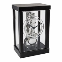 Modern table clock in a black finish with a 14 day mechanical movement