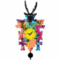 Modern Cuckoo Style Clock in a Colorful 80's Pattern withDeer Adornment