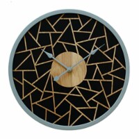 GATSBY, Wood wall clock in a natural tone with black background.  3D wood pattern.