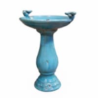 Alpine Corp. TLR102TUR Antique Ceramic Bird Bath with 2 Birds -Turquoise