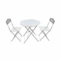 Benzara ALP-MSY100A-WT Metal Bistro Set with Two Chairs - White