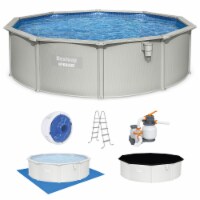 Bestway Hydrium 15' x 48 Round Steel Wall Above Ground Swimming Pool Set, Gray