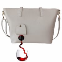 PortoVino Cream Tote Bag - Vegan Leather Wine Purse with Hidden Spout & Flask