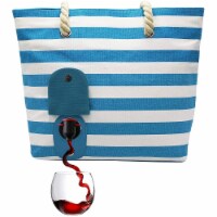 PortoVino Tote Beach Bag - Turquoise Stripes Canvas Wine Purse