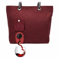 PortoVino Burgundy City Tote Bag - Canvas Wine Purse with Hidden Spout and Dispenser Flask